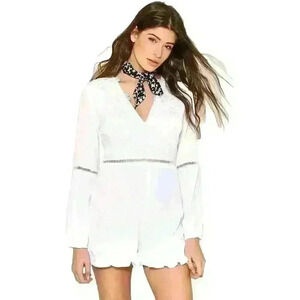 Vera & Lucy Women's Molly Ruffle Trim Crochet Lace White Romper Sz L $60